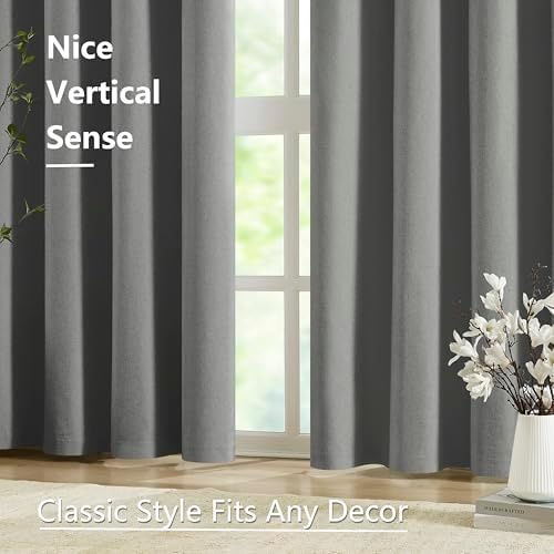 Jubilantex Faux Linen Blackout Curtains Dark Grey Pinch Pleat 84" L