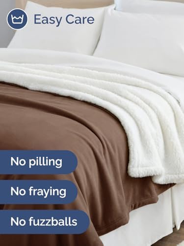 Sherpa Fleece Blanket Throw XL Size - Reversible Blanket - Brown, 50"
