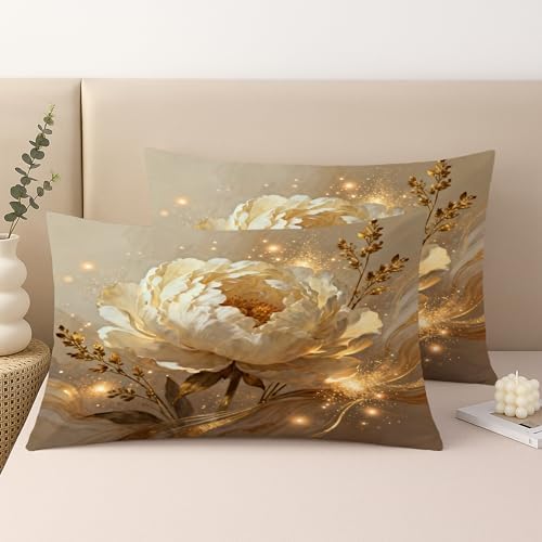 Peony Throw Pillow Covers Set of 2, Elegant Modern Gold Floral None