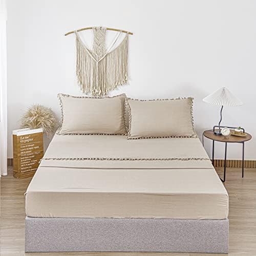 Queen Taupe Sheet Set 4 Piece Deep Pocket Bed Sheets Chic Tufted