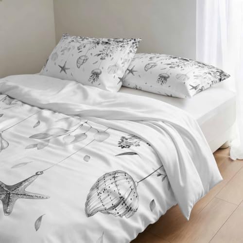 3 Pieces Duvet Cover Starfish Shell Leaves Luxury Soft Comforter Cover