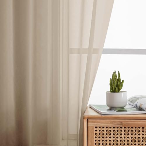Taupe Sheer Curtains 84 Inches Long 2 Panels, Soft Airy Light