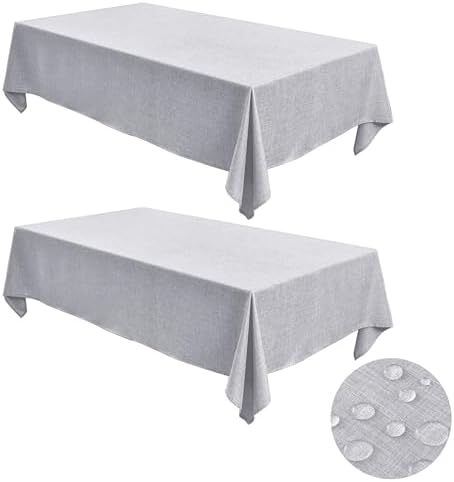 Fitable 2 Pack Faux Linen Square Tablecloths, 54 x 54 Inch, Light Grey