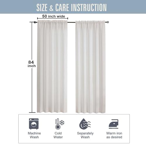 Natural Curtains 84 Inches Long 2 Panels Set, Linen Blend Textured