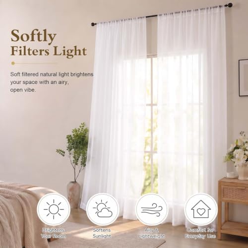 OWENIE White Sheer Curtains 120 Inches Extra Long 52" Width 2 Panels