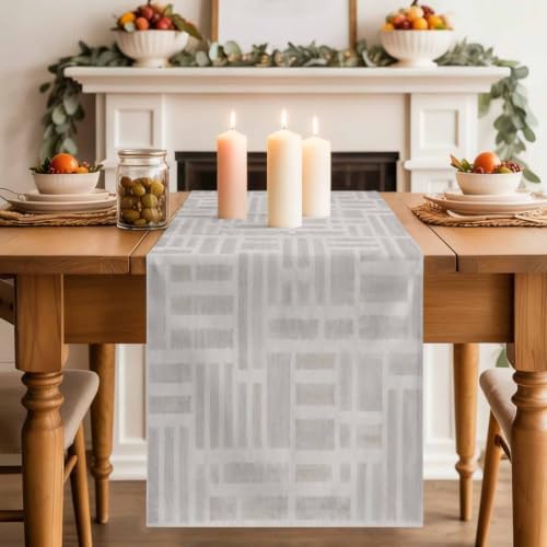Light Gray Cream Table Runner 108 Inches Long, Minimalist Contemporary