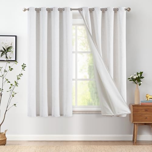 jinchan Lined Linen Curtains 63 Inch Light Filtering Grommet 2 Panels