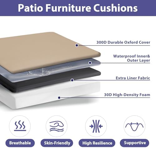 IPYNBAP Outdoor Chair Cushions Set of 4 -Waterproof Outdoor Seat