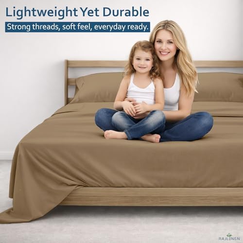 Rajlinen 100% Cotton Full Sheets Set, Cooling & Breathable Bed Sheets