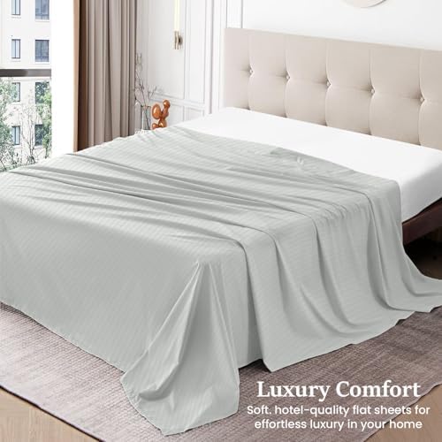 Full-XL (81x102) Size Flat Sheet Only (Stripe, Silver Grey) Egyptian