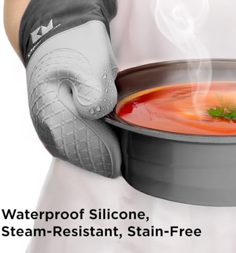Kitchen Mama UltraShield Silicone Oven Mitts, Metal Gray