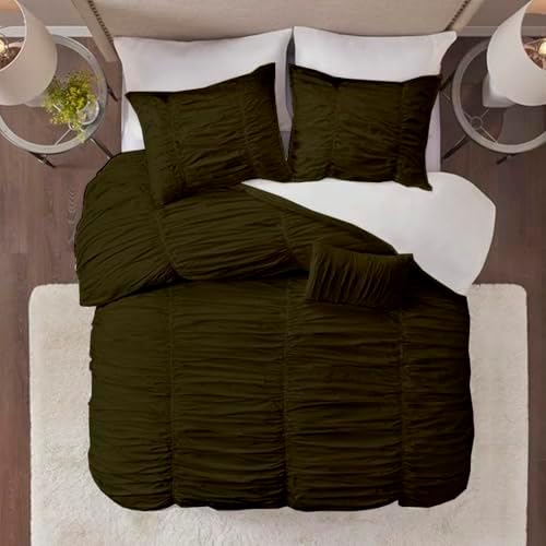 BedDecor 1 Piece Ruched Pattern Duvet Cover with Zipper & Corner Ties