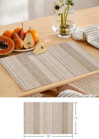 Linen Textured Striped Table Runner and Placemats Set of 4 Farmhouse