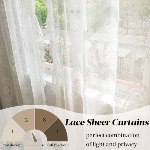 Sutuo Home Ivory Lace Curtains 2 Panels for Bedroom Living Room, W57 x