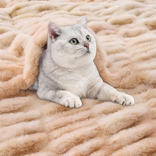 Viviland Faux Fur Throw Blanket for Bed Couch Sofa - Soft Cozy Furry