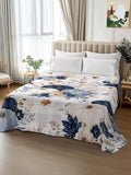 Cal King Size Flat Sheet Only, Thanksgiving Fall Pumpkin Flower Bed