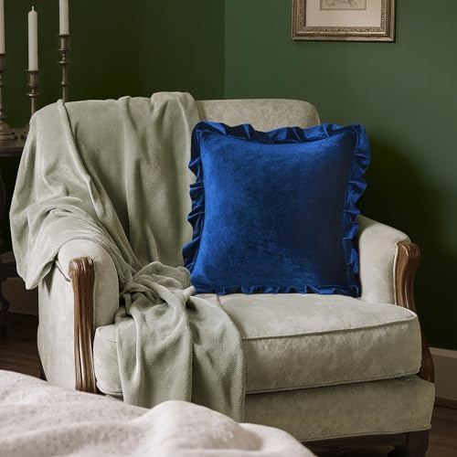 MIULEE Velvet Ruffle Throw Pillow Covers Pack of 2 18x18 Inch Navy