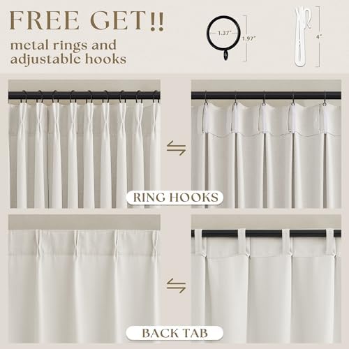 TWODRAPES Ivory Linen Curtains 108 Inches Long 2 Panels Set Pinch