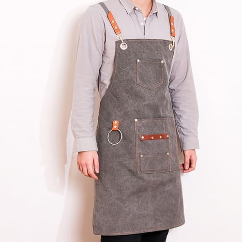 Cotton Canvas Apron, Adjustable Work Apron with 3 Pockets for Men