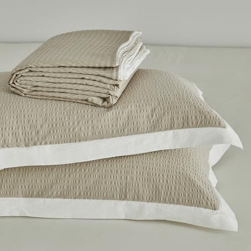 SUSYBAO Khaki Textured Duvet Cover Queen 100% Cotton 3 Pieces Set