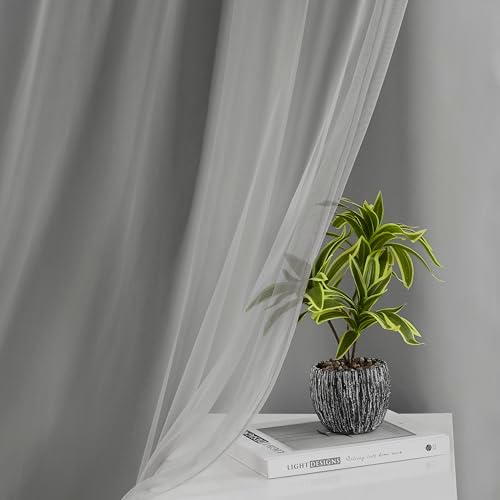 Bujasso Grey 90% Blackout Curtains with Sheer Overlay Mix and Match