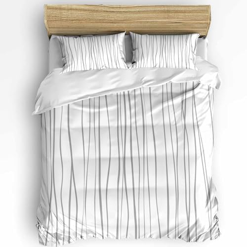 Duvet Cover Set Queen, Abstract Lines Texture 3 Piece Bedding Set