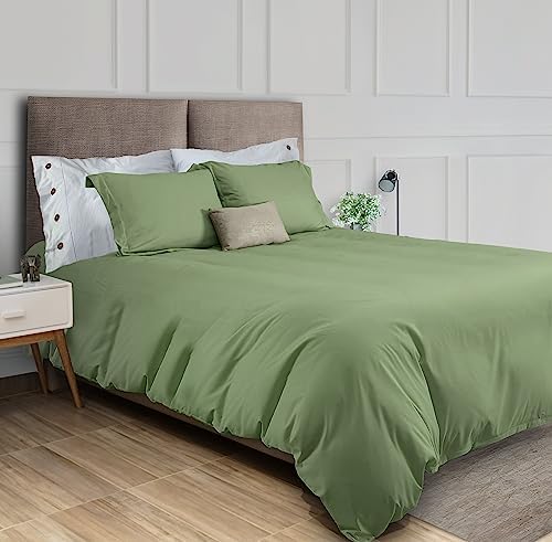 White Classic Sage Green Duvet Cover King Size, Microfiber Duvet Cover