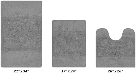 Better Trends 3 Piece Bathroom Rug Set 100% Cotton Non-Slip Washable