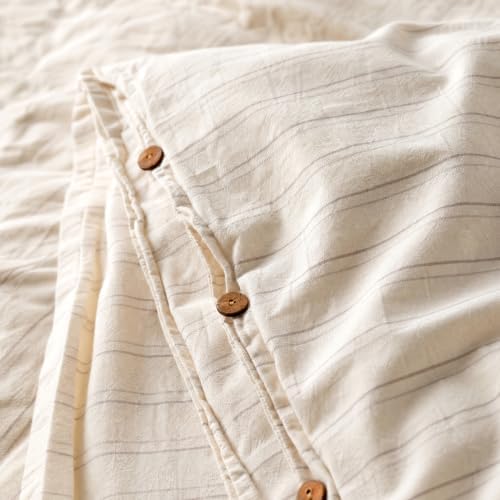 Lavien Home 100% Turkish Cotton Duvet Cover Set Queen, Striped Beige