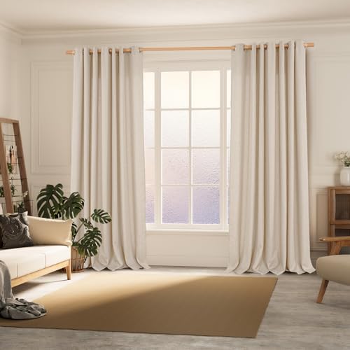 BGment Light Beige Linen Curtains 84 Inches 2 Panels for Living Room