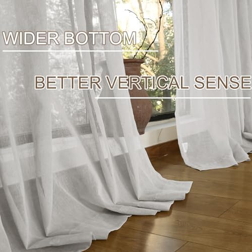 Fcosie Natural Flax Texture Stripe Sheer Curtain 63 inches Length