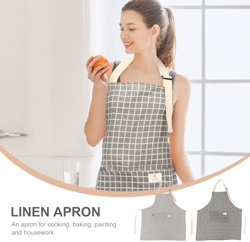 STAHAD Adjustable Kitchen Apron 2pcs Set, Light Gray Linen Cotton