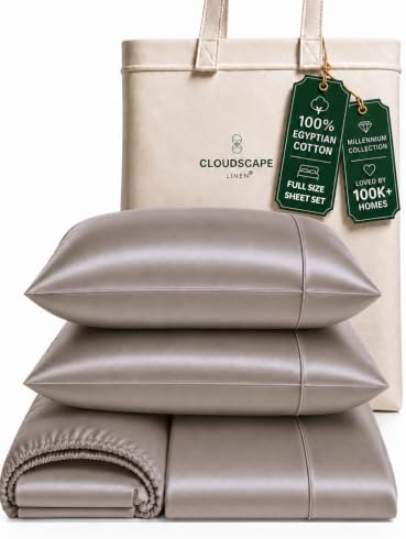Cloud Scape Full Bed Sheets 100% Egyptian Cotton Sateen - Taupe