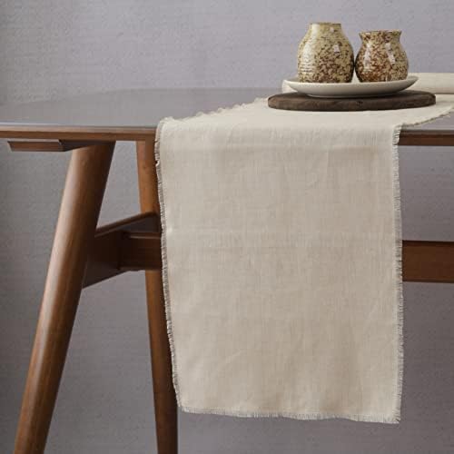Linen Table Runner with Fringe Natural14x90 Inch