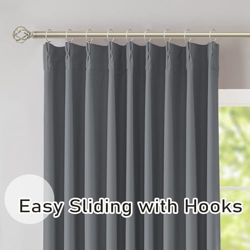 DONREN Neutral Gray Pinch Pleated Blackout Curtains with Hooks