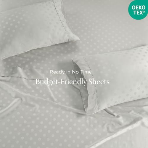 Threadmill 300TC Cotton King Sheet Set, Sateen, Damask, Light Grey