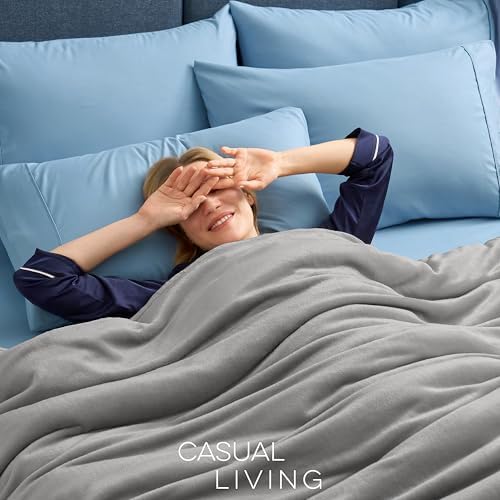 Casual Living Cal King Fleece Blanket, Flannel, 108" x 90", Light Grey