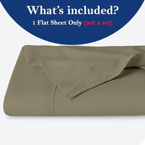 SKY BEDDINGS Queen Flat Sheets, 100% Egyptian Cotton, Sateen, Taupe