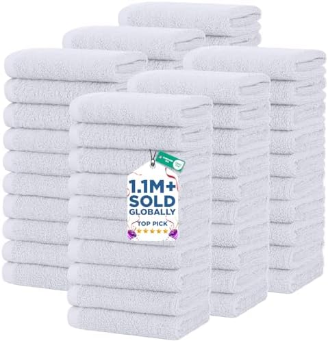 DAN RIVER 60 Pack Wash Cloths for Showering [12x12] - 100% Cotton