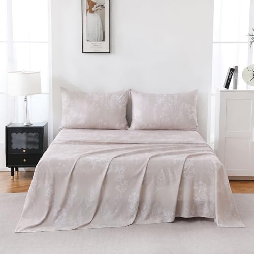 Yibeizi Taupe Floral Sheets King Size Boho Patterned Bed Sheet Set