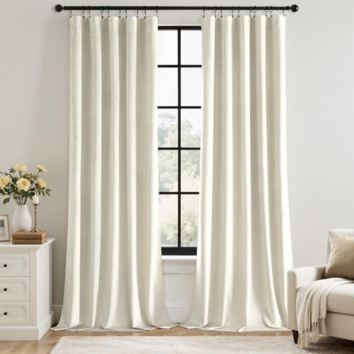 MIULEE Ivory Velvet Blackout Curtains 108 Inch Long 2 Panels, W40 x