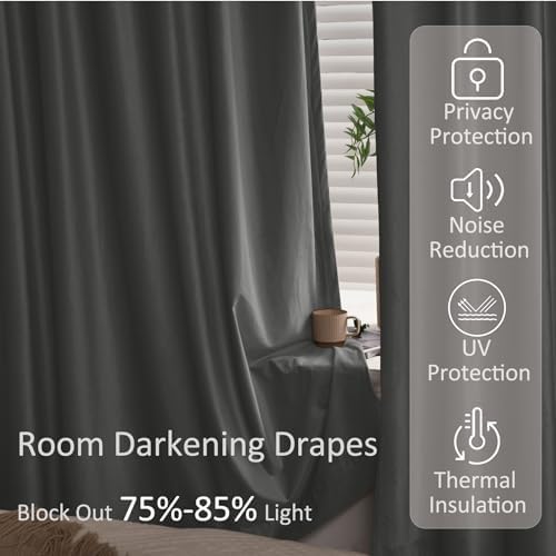 Fcosie Grey Velvet Drapes 120 Inches Long Grommet Top Curtain Panel
