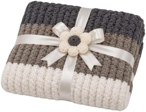 Handmade Chunky Crochet Blanket Gray Charcoal Ivory 60x40 Chenille