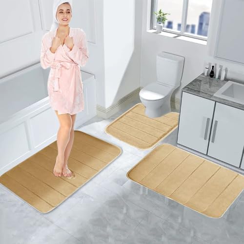 Bath mat,Memory Foam Bath Mat Set Bathroom Rugs For 3 Pcs Toilet Mats