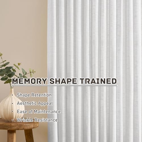 RAIN CITY White Pleated Semi Sheer Drapes 50 x 96 Inch Length, Memory