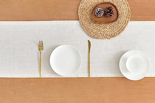 Wracra Linen Table Runner, Burlap Cream Table Runners 36 Inches Long