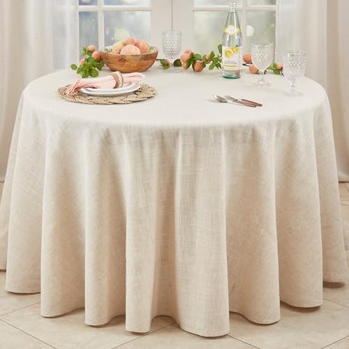SARO LIFESTYLE Poly and Linen Blend Toscana Tablecloth with Hemstitch