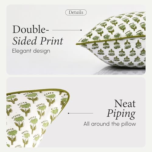 CPC Emerald Green Block Print Throw Pillow Covers 20x20 Inch, Pack of