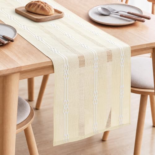 Rustic Linen Farmhouse Table Runner, Woven Boho Table Runner 13" ×