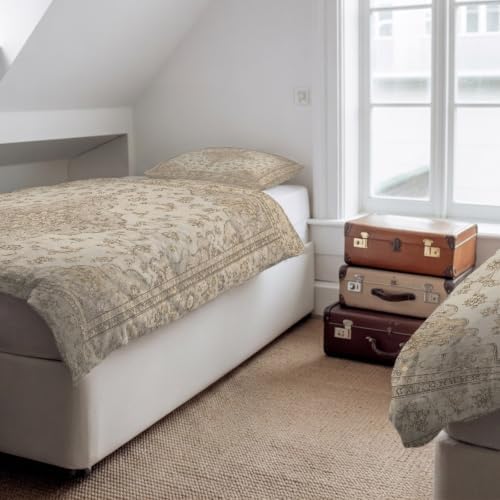 Beige Flowers Boho Duvet Cover Queen Size,Quilt Cover 90"x90" with
